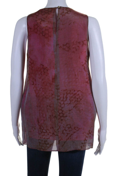 Camilla Olson Womens Silk Printed Sleeveless Tank Top Pink Brown Size Small