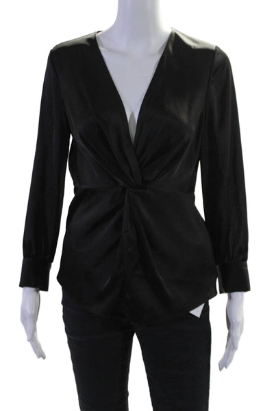 Theory Women's V-Neck Long Sleeves Twist Satin Blouse Black Size 0