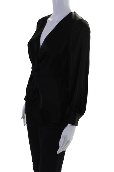 Theory Women's V-Neck Long Sleeves Twist Satin Blouse Black Size 0