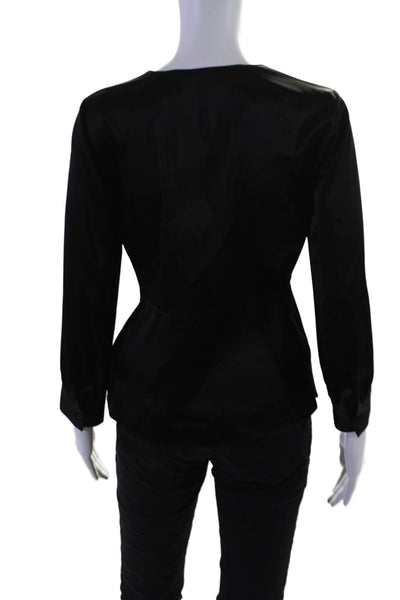 Theory Women's V-Neck Long Sleeves Twist Satin Blouse Black Size 0