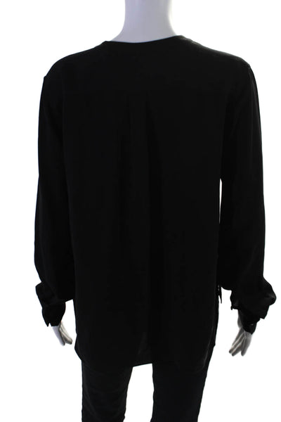 Theory Women's Round Neck Long Sleeves Quarter Button Silk Blouse Black Size P