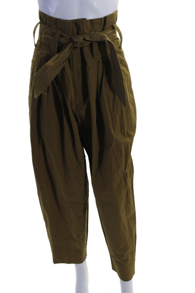 Mes DeMoiselles Paris Womens Cotton Tapered Paperbag Pants Brown Size 36