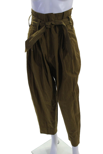 Mes DeMoiselles Paris Womens Cotton Tapered Paperbag Pants Brown Size 36