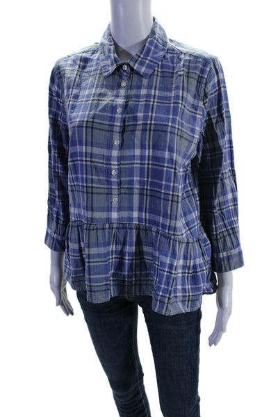 Trovata Birds Of Paradise Womens Cotton Checked Long Sleeved Shirt Blue Size M