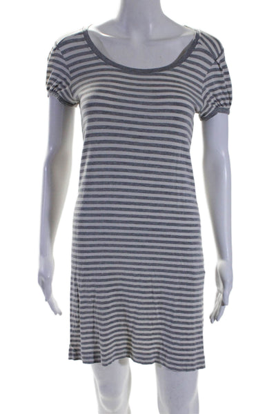 Theory Womens Short Sleeve Scoop Neck Striped T Shirt Dress Gray Size P