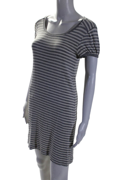 Theory Womens Short Sleeve Scoop Neck Striped T Shirt Dress Gray Size P