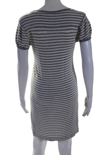 Theory Womens Short Sleeve Scoop Neck Striped T Shirt Dress Gray Size P