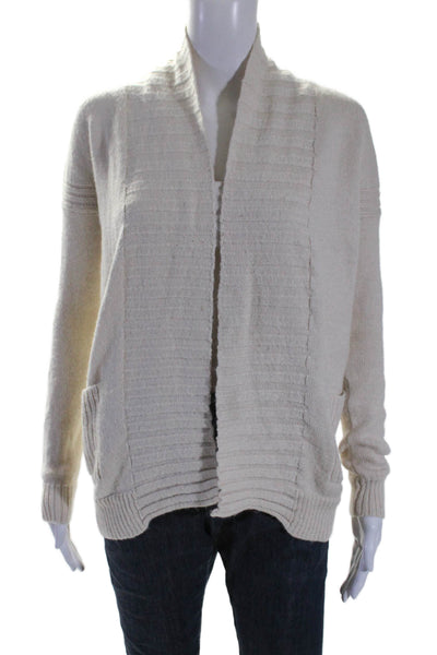 Theory Womens Alpaca Wool Long Sleeve Ribbed Open Front Cardigan Beige Size P