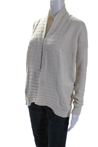 Theory Womens Alpaca Wool Long Sleeve Ribbed Open Front Cardigan Beige Size P