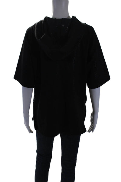 Koral Womens Black Side Zip Hooded Short Sleeve Pullover Sweatshirt Size S