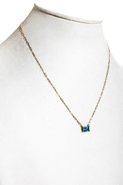 Designer Womens 14K Yellow Gold Blue Topaz Pendant Necklace 18" 3g