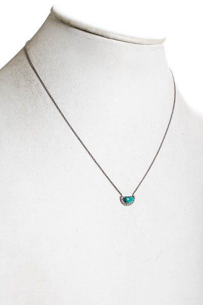 Designer Womens 14K White Gold Turquoise + Diamond Accent Half Moon Pendant Neck