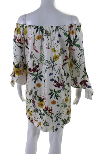 Bailey 44 Womens 3/4 Sleeve Off Shoulder Floral Satin Mini Dress White Small