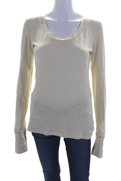 Free People Womens Cotton Round Neck Long Sleeve Pullover Top Beige Size M