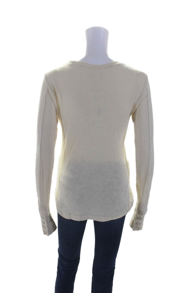 Free People Womens Cotton Round Neck Long Sleeve Pullover Top Beige Size M