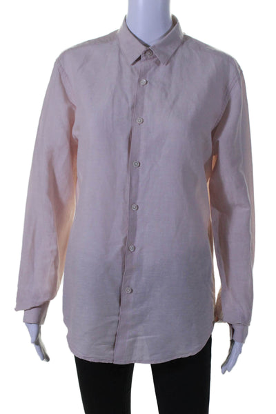 Theory Womens Linen Cotton Blend Pink Long Sleeve Button Down Shirt Size S