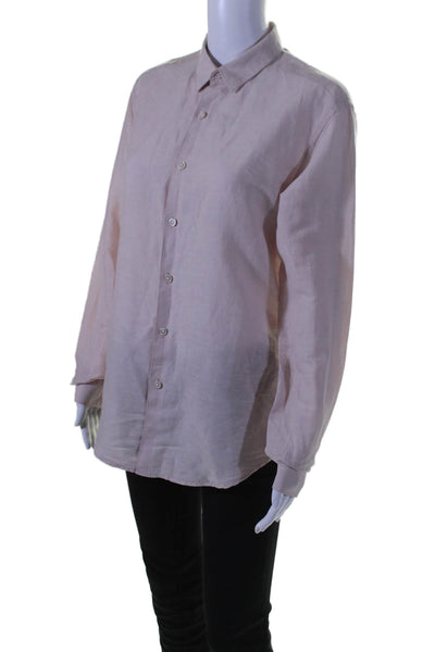 Theory Womens Linen Cotton Blend Pink Long Sleeve Button Down Shirt Size S