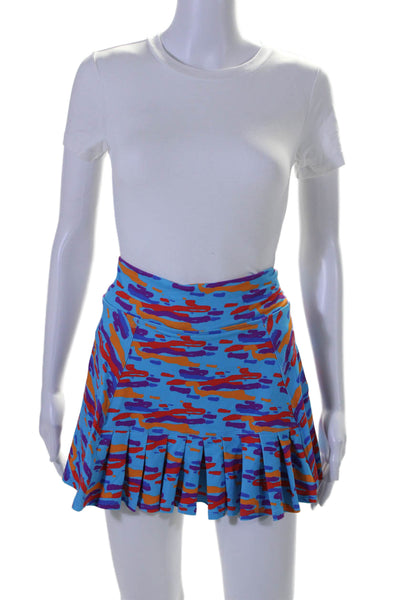 Dona Jo Womens Stretch Knit Abstract Printed Skort Skirt Blue Multi Size Small