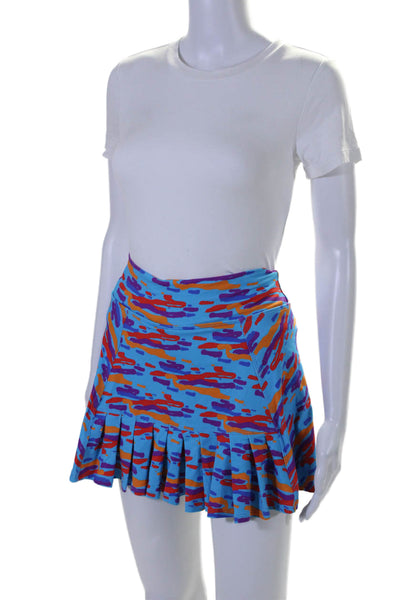 Dona Jo Womens Stretch Knit Abstract Printed Skort Skirt Blue Multi Size Small