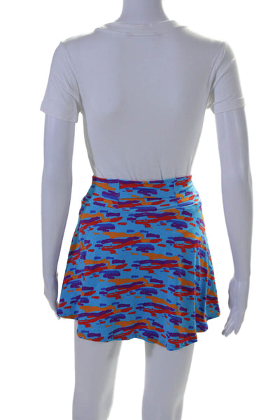 Dona Jo Womens Stretch Knit Abstract Printed Skort Skirt Blue Multi Size Small