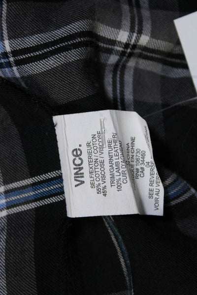 Vince Womens Plaid Button Down Long Sleeves Shirt Black Blue Cotton Size 0