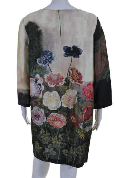 Stella McCartney Womens 3/4 Sleeve Round Neck Silk Floral Dress Brown Size IT 46