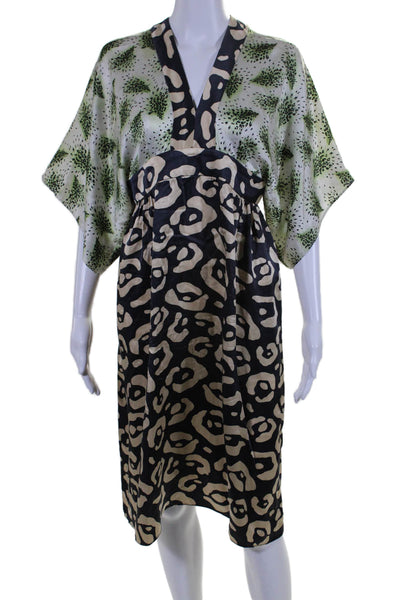 Duro Olowu Womens Short Sleeve Leopard Abstract Silk Dress Black Multi EU 40