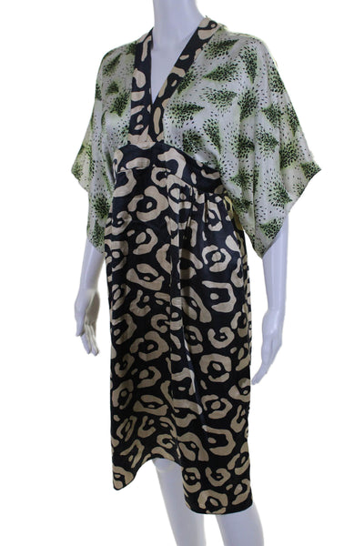 Duro Olowu Womens Short Sleeve Leopard Abstract Silk Dress Black Multi EU 40