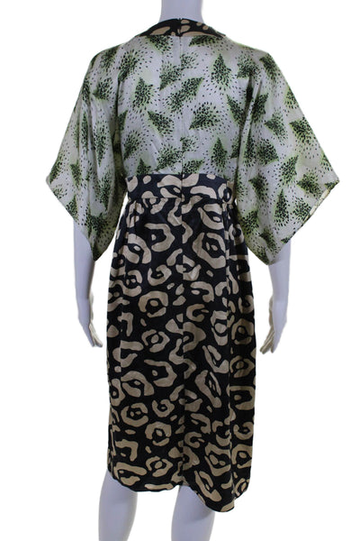 Duro Olowu Womens Short Sleeve Leopard Abstract Silk Dress Black Multi EU 40