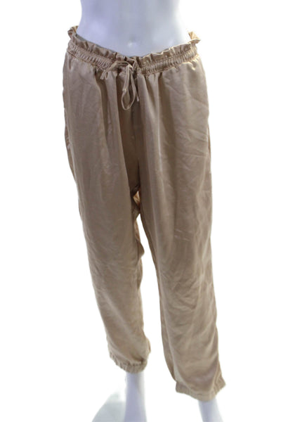 Melissa Nepton Womens Drawstring Waist High-rise Tapered Pajama Pants Tan Size L