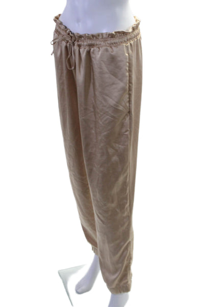 Melissa Nepton Womens Drawstring Waist High-rise Tapered Pajama Pants Tan Size L