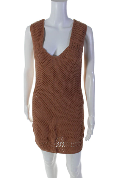 Ale By Alessandra Women's V-Neck Sleeveless Crochet Mini Dress Brown Size M