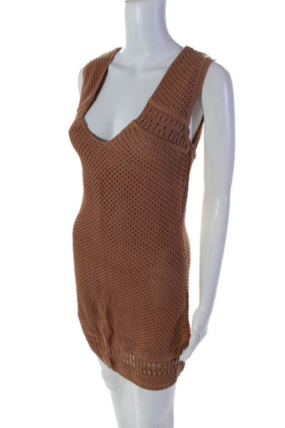 Ale By Alessandra Women's V-Neck Sleeveless Crochet Mini Dress Brown Size M