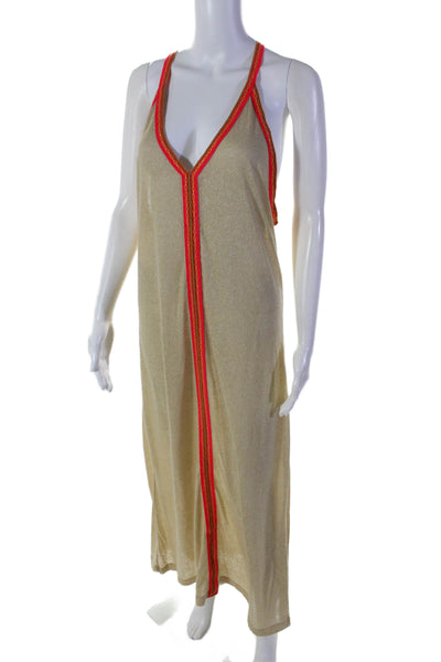 Pitusa Women's V-Neck Sleeveless A-Line Maxi Dress Beige Size S