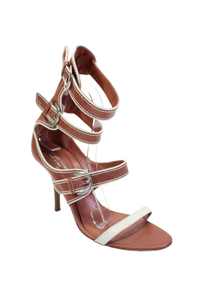 Sergio Rossi Womens Brown Leather Strappy High Heels Sandals Shoes Size 9