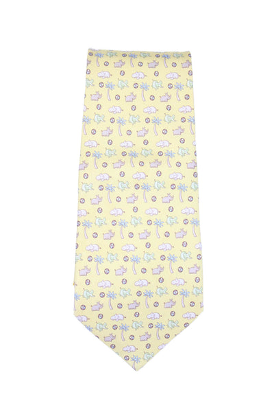 Salvatore Ferragamo Mens Silk Animal Graphic Print Classic Tie Yellow OS