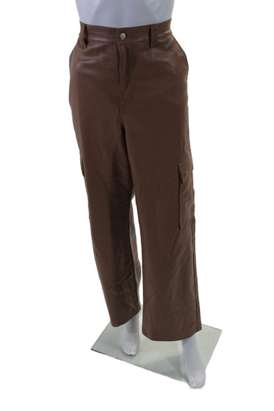 Pistola Womens Vegan Leather High-Rise Straight Leg Cargo Pants Beige Size 31