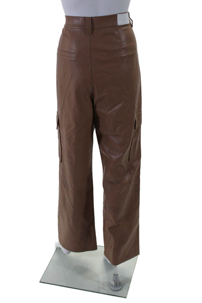 Pistola Womens Vegan Leather High-Rise Straight Leg Cargo Pants Beige Size 31