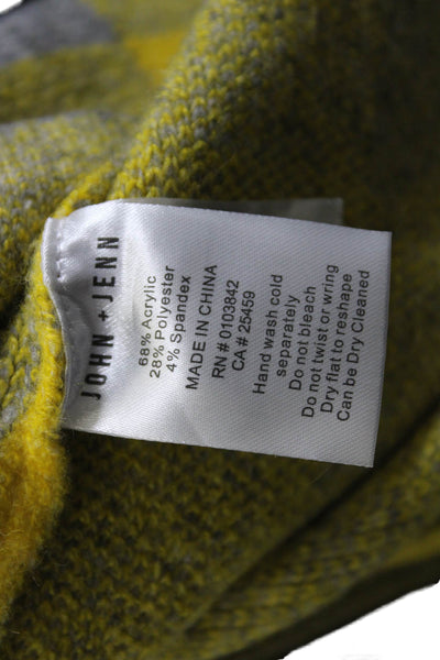 John + Jenn Womens Check Print Collared Button Up Longline Jacket Yellow Size L