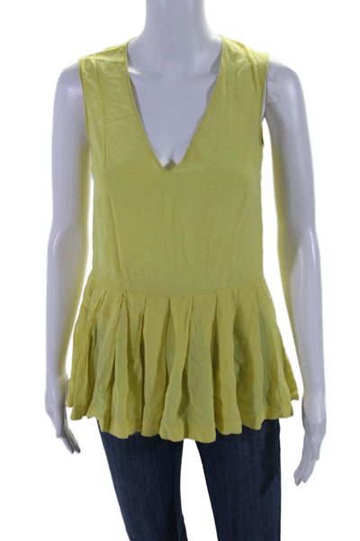 Marni Women's V-Neck Sleeveless Tiered Silk Blouse Yellow Size S