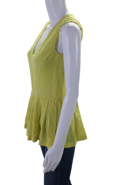 Marni Women's V-Neck Sleeveless Tiered Silk Blouse Yellow Size S