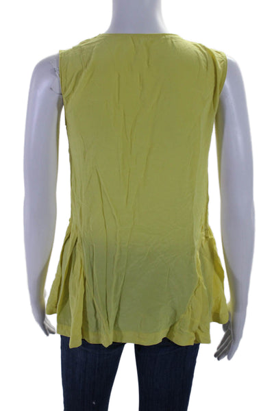 Marni Women's V-Neck Sleeveless Tiered Silk Blouse Yellow Size S