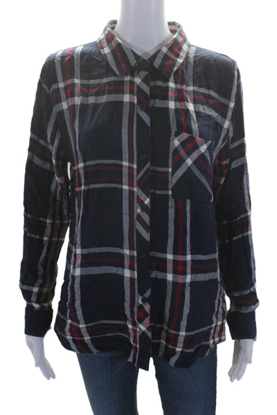 Rails Womens Navy Red Plaid Collar Long Sleeve Button Down Shirt Size M