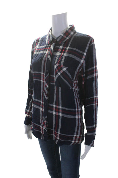 Rails Womens Navy Red Plaid Collar Long Sleeve Button Down Shirt Size M