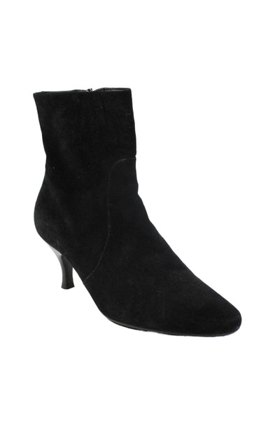 Aquatalia Womens Side Zip Cone Heel Round Toe Booties Black Suede Size 8