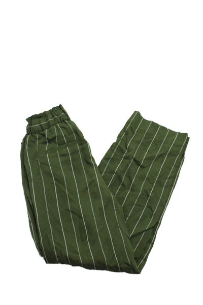 Vince Womens Green Striped Drawstring High Waisted Straight Leg Pants Size XXS