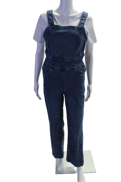 Faherty Womens Denim Sleeveless Straight Leg Overalls Blue Cotton Size Small