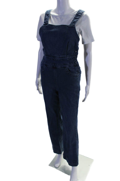 Faherty Womens Denim Sleeveless Straight Leg Overalls Blue Cotton Size Small