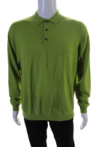 Massimo Dutti Mens Cashmere Long Sleeve Collared Button Up Top Green Size L