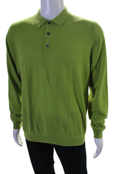 Massimo Dutti Mens Cashmere Long Sleeve Collared Button Up Top Green Size L